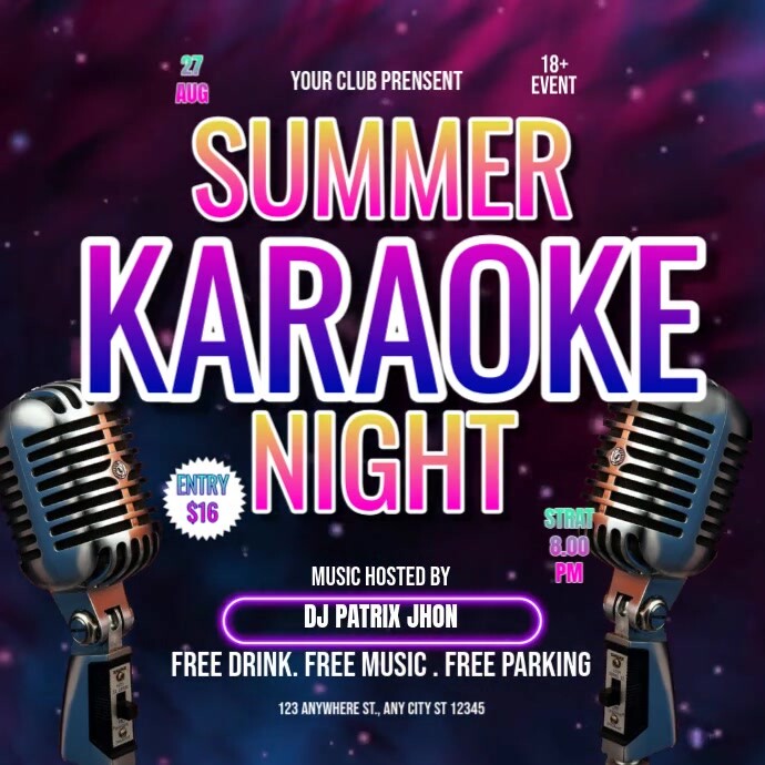 Summer Karaoke night Publicação no Instagram template