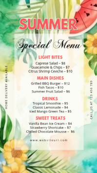 summer menu ,event, summer, party Instagram na Kuwento template