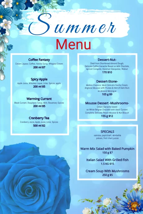 Summer Menu Card Flyer Template | PosterMyWall