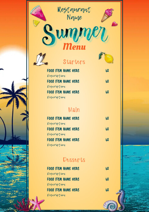 Summer Menu Card Template | PosterMyWall
