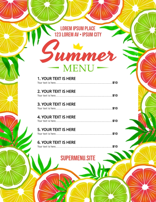 SUMMER MENU Flyer (Letter pang-US) template