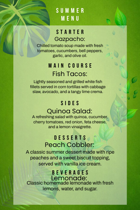 Summer Menu Poster Template | PosterMyWall