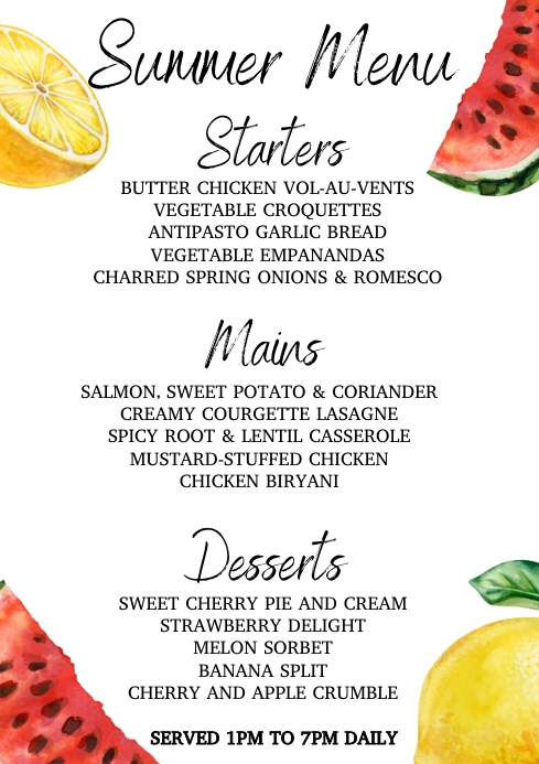 Summer Menu Template | PosterMyWall