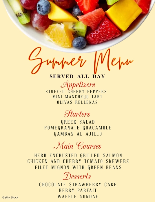 Summer Menu Template | PosterMyWall