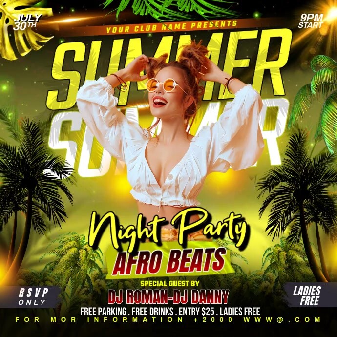 SUMMER NIGHT PARTY FLYER 方形(1:1) template