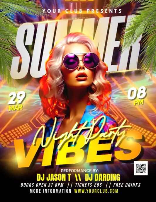 Summer Night Party Video Flyer Flyer (us Letter) template