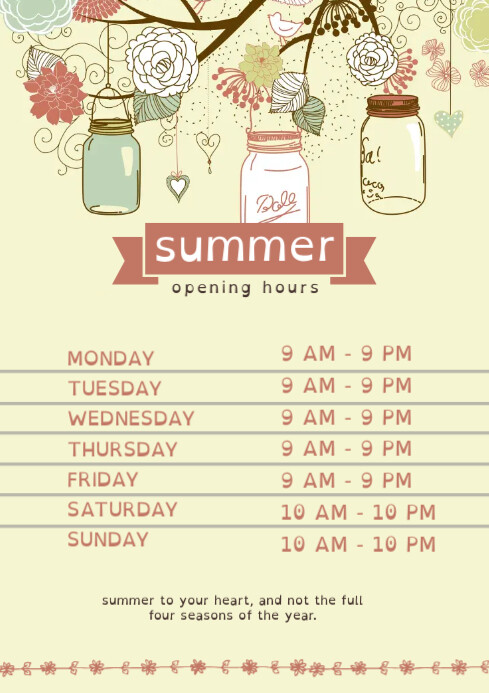 Copy of Summer Opening Hours Template | PosterMyWall