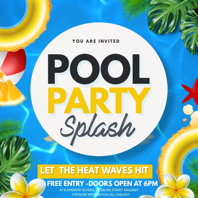 summer party, pool party Instagram Post template