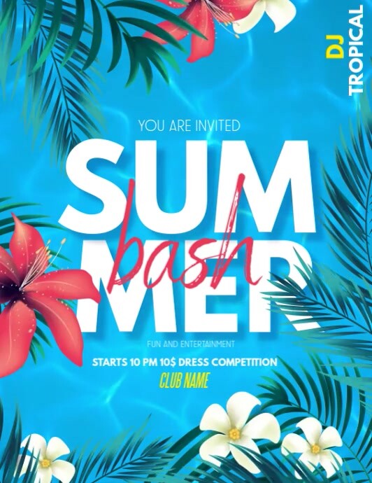 Summer party ,pool party ,spring Flyer (US Letter) template