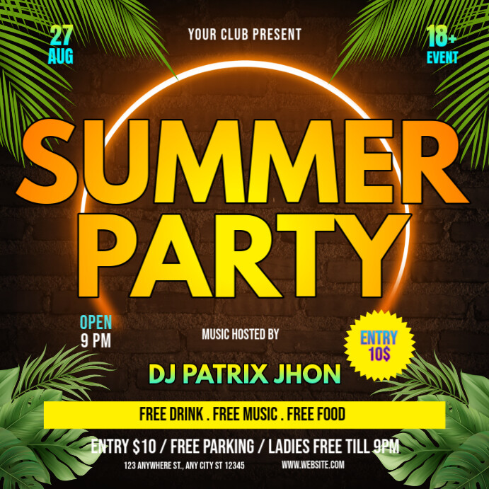 summer Party Instagram 帖子 template