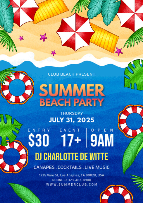 Blue Summer Beach Party A4 Template | PosterMyWall