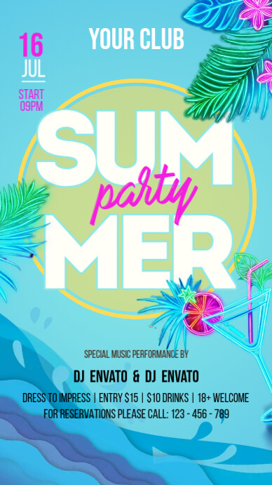 Summer Party Digital Display (9:16) template