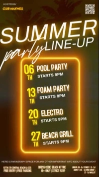 Summer party line up lineup calendar design template Instagram Story