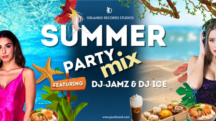 Summer party mix youtube thumbnail design template