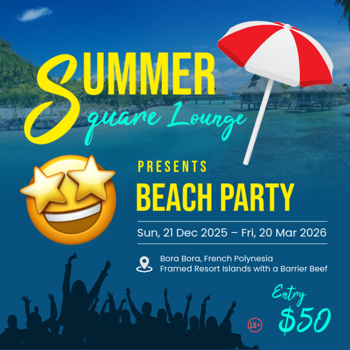 Summer Party Poster Flyer Template Design Instagram Plasing