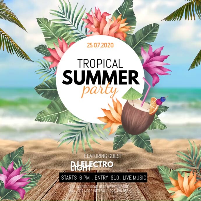 Summer Party Video, Hello Summer, Summer Instagram Post template