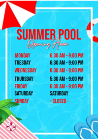 Blu Summer Pool Opening Hours A4 Template