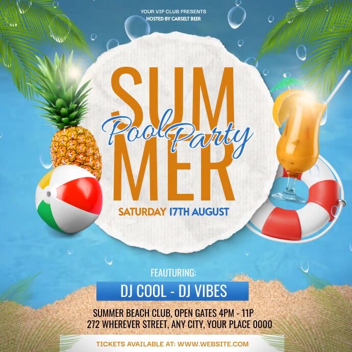 Summer pool party event post design template Square (1:1)
