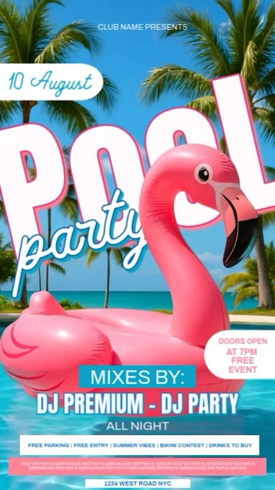 Summer pool party event square design template Instagram 快拍