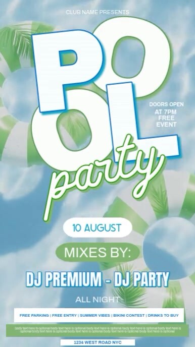 Summer pool party event square design template Instagram Story