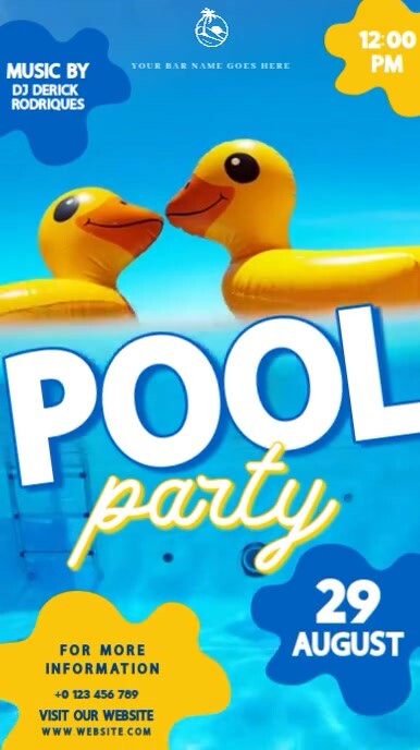 Summer POOL party event square design template, Instagram-verhaal