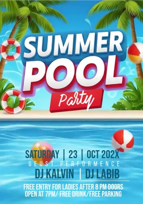 Summer Pool Party Flyer A4 template