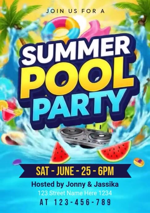 Summer Pool Party Flyer A4 template