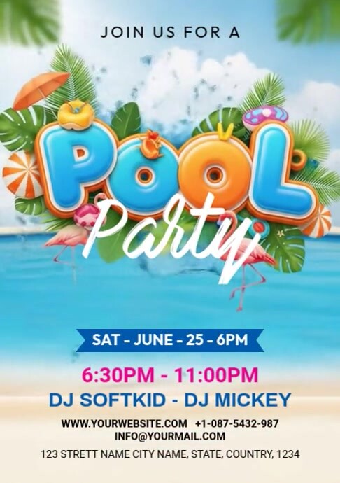 Summer Pool Party Flyer A4 template