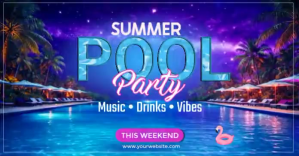 Blue Summer Pool Party Facebook Shared Image Template