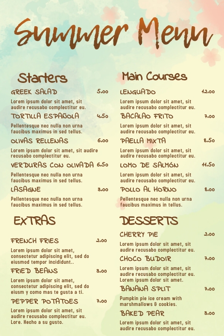 Sommer Restaurant Menüvorlage-Vorlage | PosterMyWall