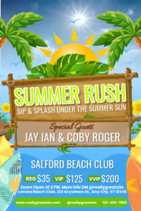Summer Rush: Sip & Splash Party Poster template