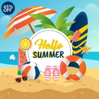 summer sale, spring, beach activities Square (1:1) template