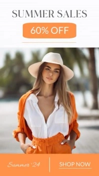 Summer Sales 60% off white and orange colors Instagram Story template