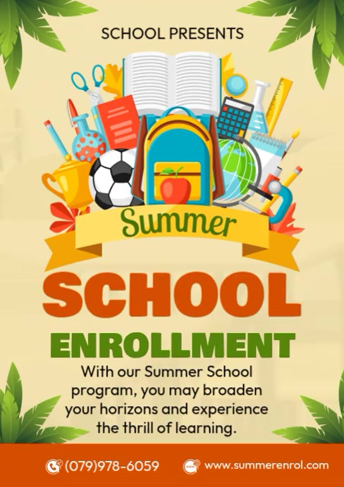 Orange School Enrollment A4 Template | PosterMyWall