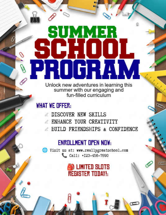 Summer School Program 2025: Learn, Create, and Grow! Flyer (US Letter) template