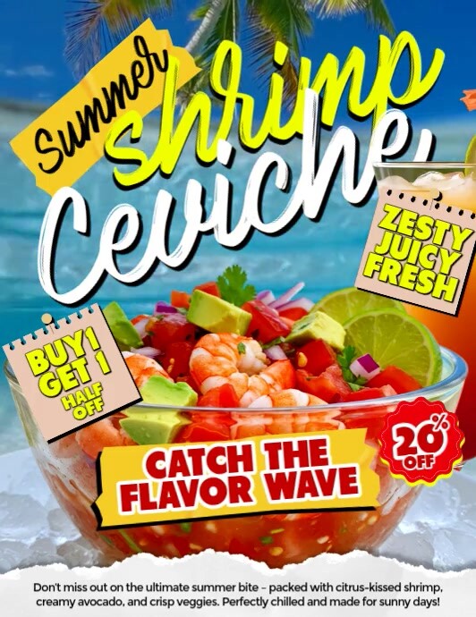 Summer Shrimp Ceviche: Catch the Flavor Wave Folheto (US Letter) template