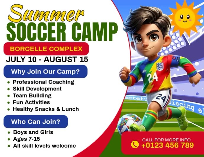 Summer Soccer Camp Folheto (US Letter) template