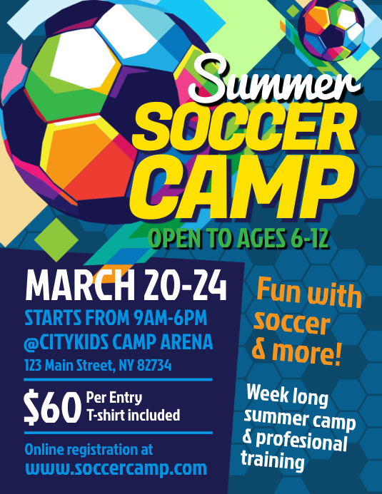 Summer Soccer Camp Flyer Template PosterMyWall