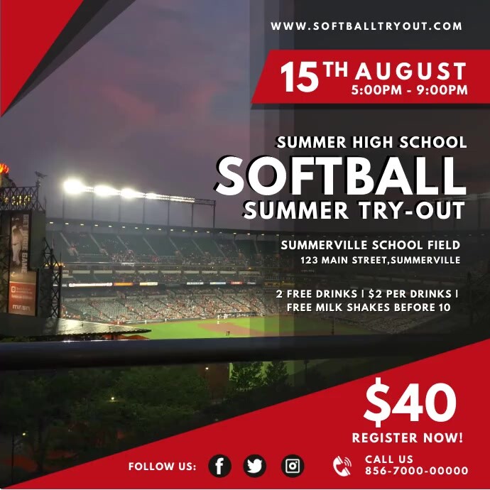 Summer Softball Tryouts Video Ad Template PosterMyWall