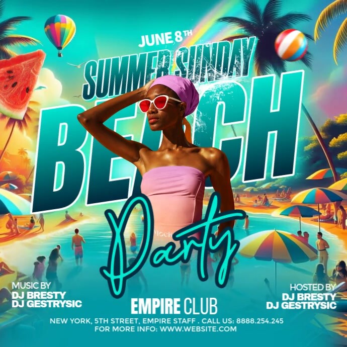 Summer Sunday beach party Persegi (1:1) template