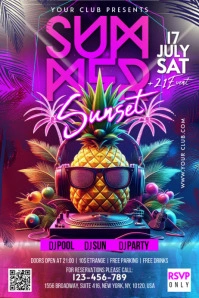 Summer Sunset Party Banner 4' × 6' template