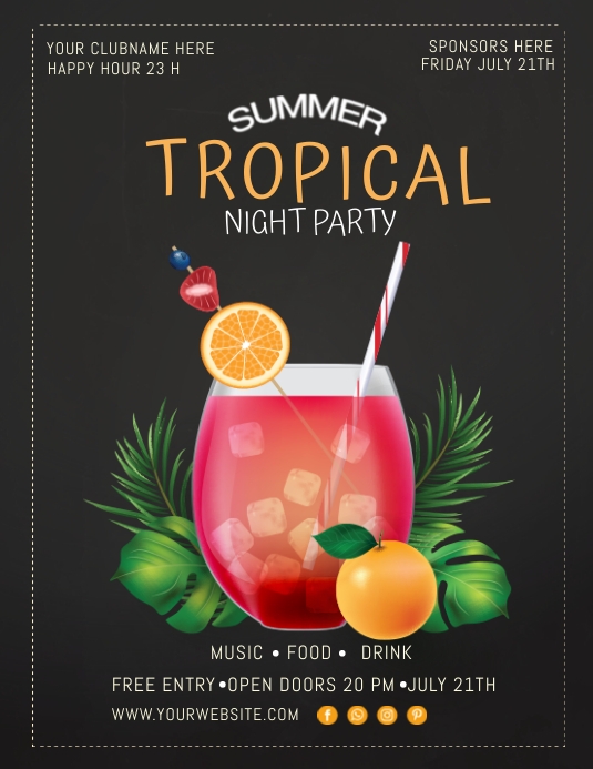 Summer Tropical Night Party Flyer Template PosterMyWall