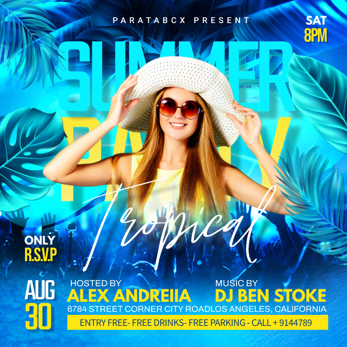 summer tropical party ad Instagram na Post template