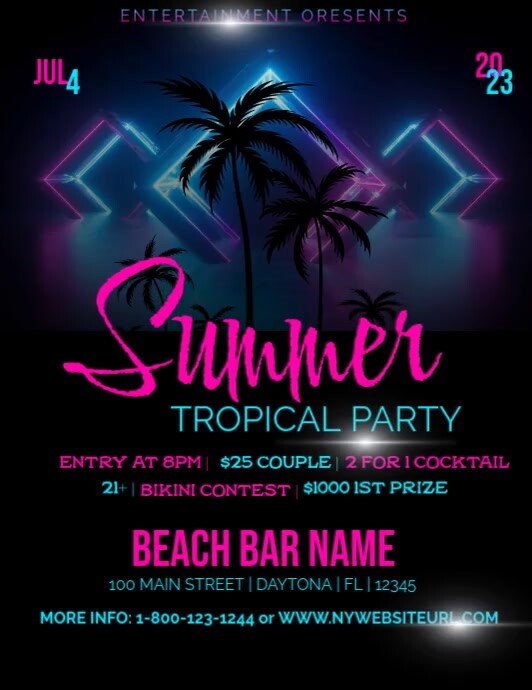 Summer Tropical Party Flyer (US Letter) template
