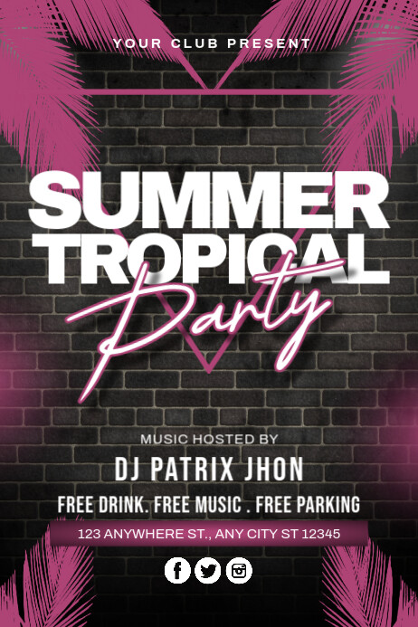 Summer tropical party flyer template Cartaz
