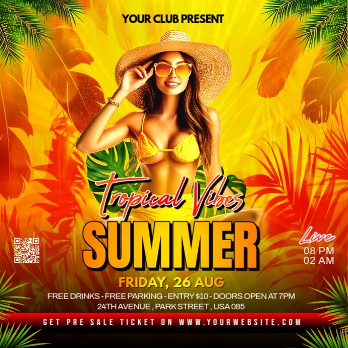 summer tropical party video ads flyer Publicação no Instagram template