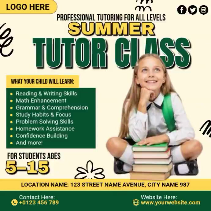 Copy of Summer Tutor Class Ads | PosterMyWall