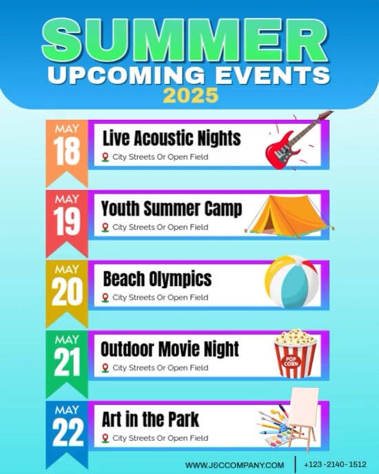 Summer Small Events SUMMER UPCOMING EVENTS 2025 Template | PosterMyWall