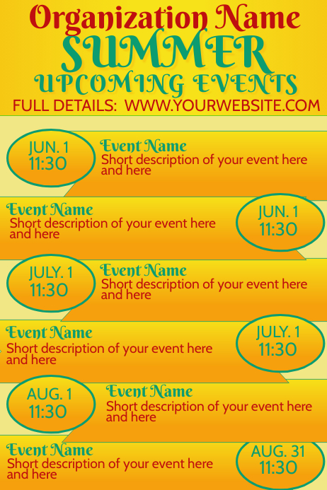 Summer Upcoming Events Calendar Template PosterMyWall Summer Upcoming Events Calendar Template PosterMyWall