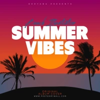 Summer Vibes Retro Gradient Beach Illustration Sunset Album Cover Palm Tree template